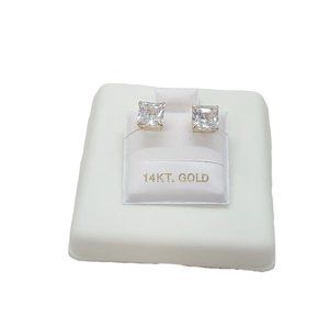 "HJ-E05" 14 Karat Yellow Gold Screw Back Square Stud Earrings-6MM